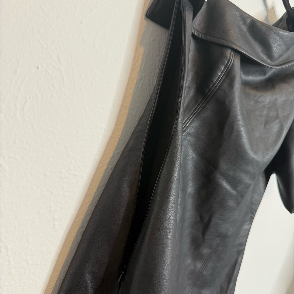 Elliatt One-Shoulder Faux Leather Mini Dress | Puff Sleeve Black Cocktail S - Picture 10 of 10
